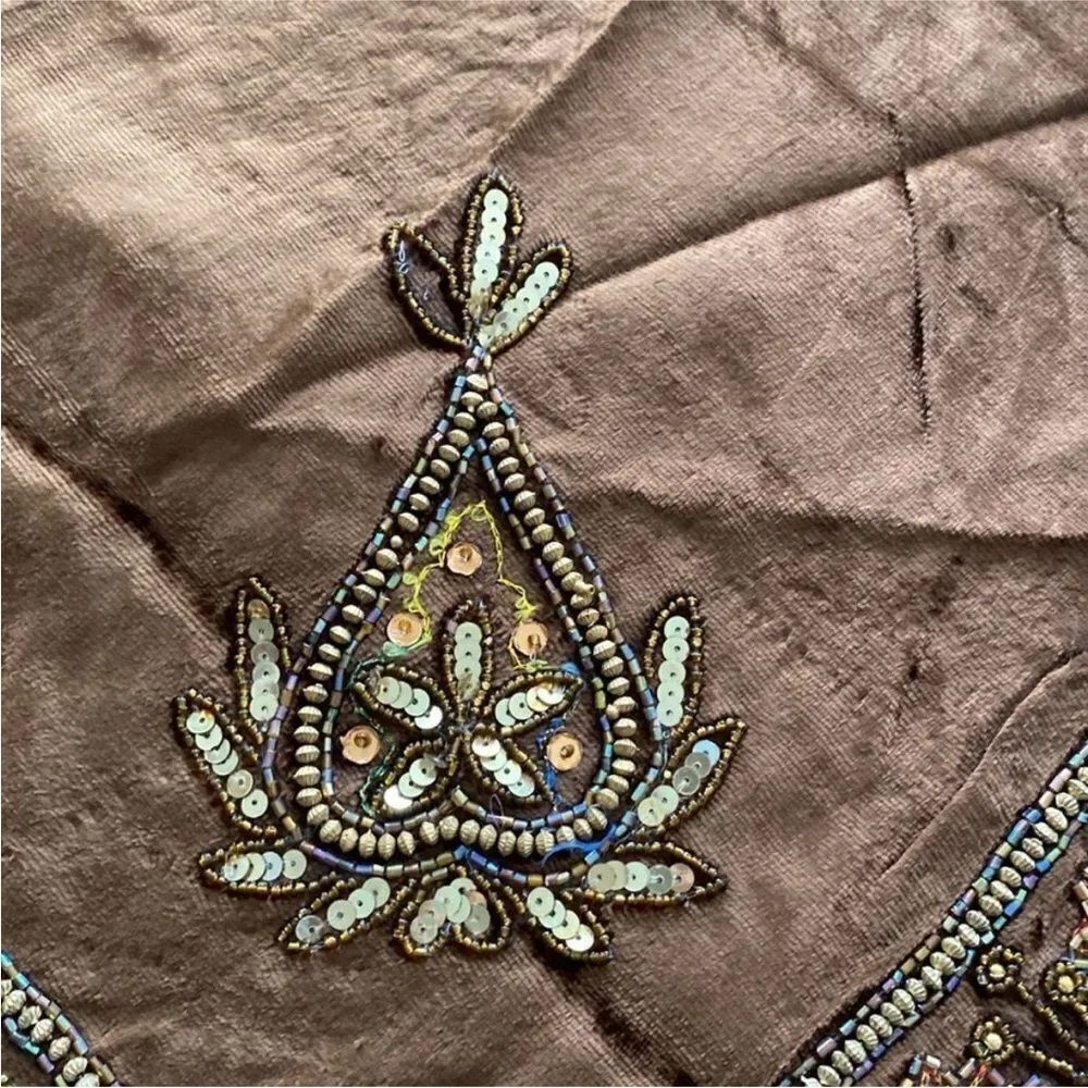 Elegant Brown Embroidered/embellished Tablecloth